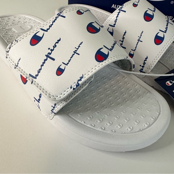 Champion Men's Athletic Slide Slip In Sandal White with Logo - Picture 2 of 9